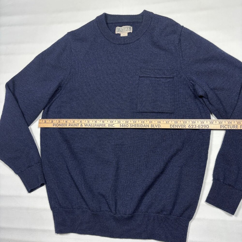 Duluth Trading Co Torpedoman's 100% Wool Crew Sweater Blue Heavyweight Mens L - Picture 7 of 9